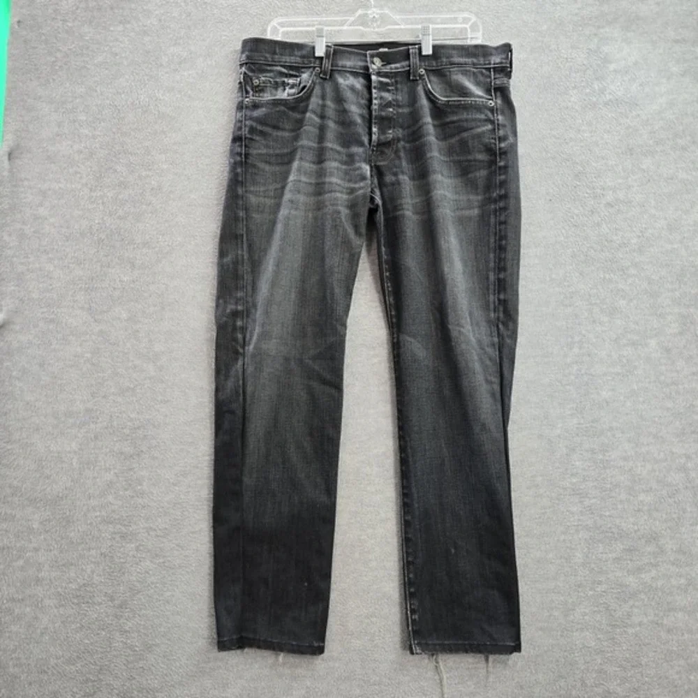 7 For All Mankind Men Jeans 34 Black Grey Denim‎ Standard Classic Logo READ
